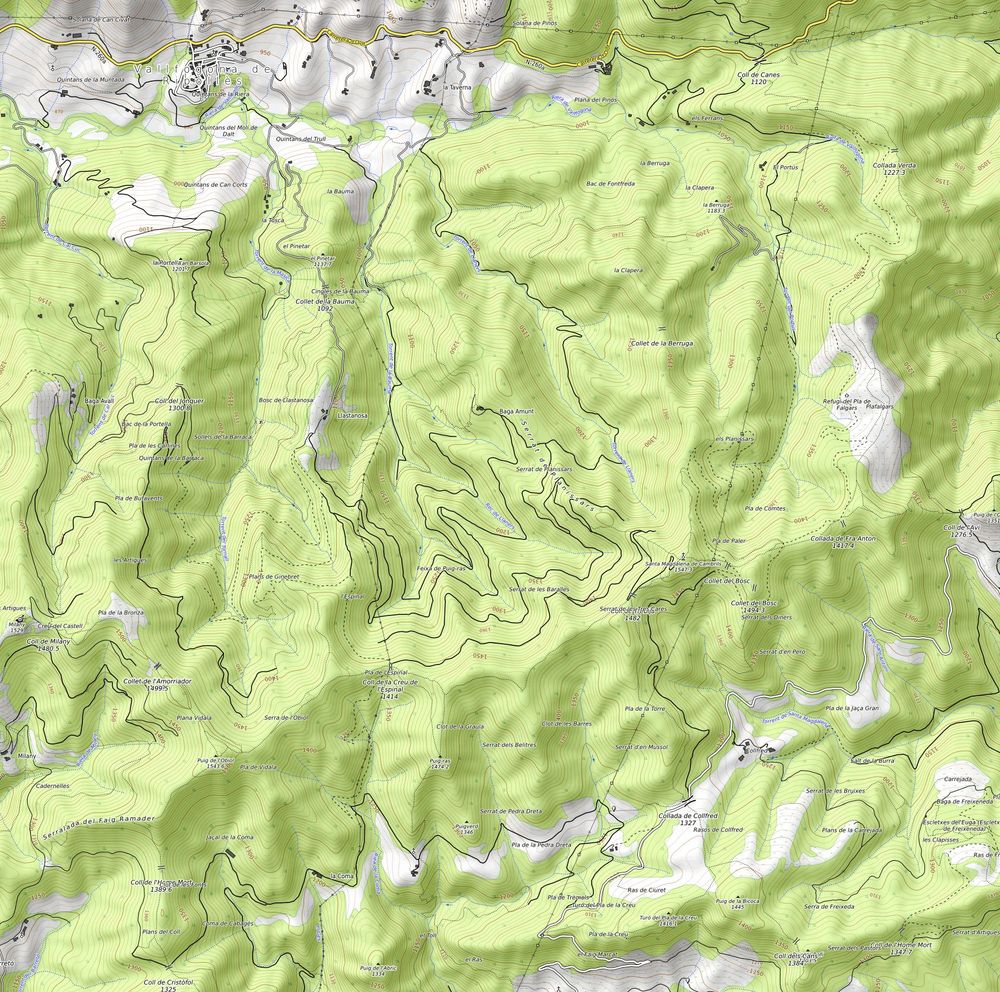 Mapa topogràfic amb el traçat de la ruta Escletxes de la Freixeneda