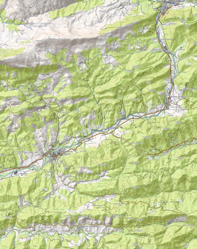 Mapa topogràfic amb el traçat de la ruta Ogassa · Serra Cavallera